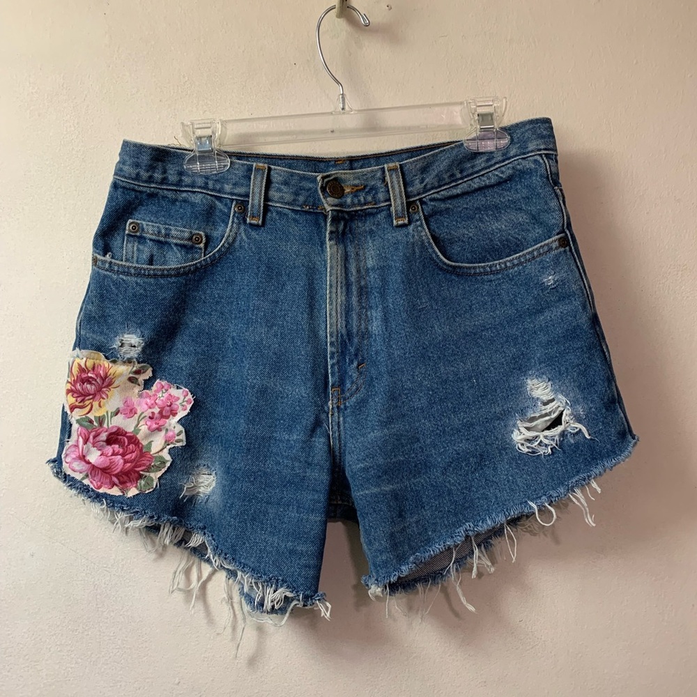 Upcycled Boho High Rise Denim Shorts